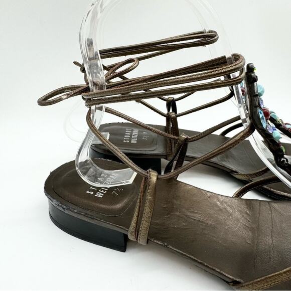 Stuart Weitzman Alaking Crystal Embellished Gladiator Sandal In Brass Mordorf - Picture 3 of 11